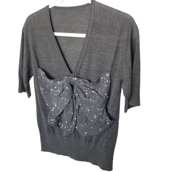 Womens XS Gray Wool Silk Blend Bow Front Detail V- - Picture 2 of 6